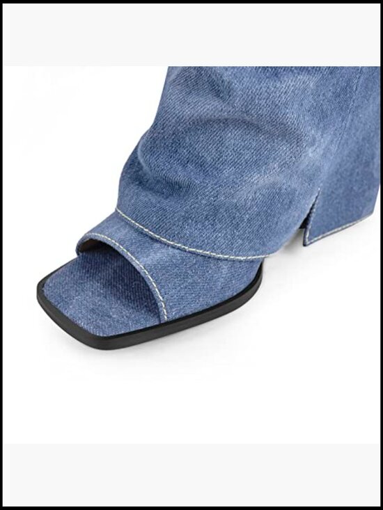 Square Peep Toe Heeled Sandals Fold Over Denim Gladiator Wedge Party Wear